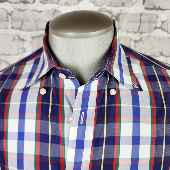 Paul & Shark Yachting Plaid Short Sleeve Button Front Shirt White Blue Size 41 - Picture 4 of 12
